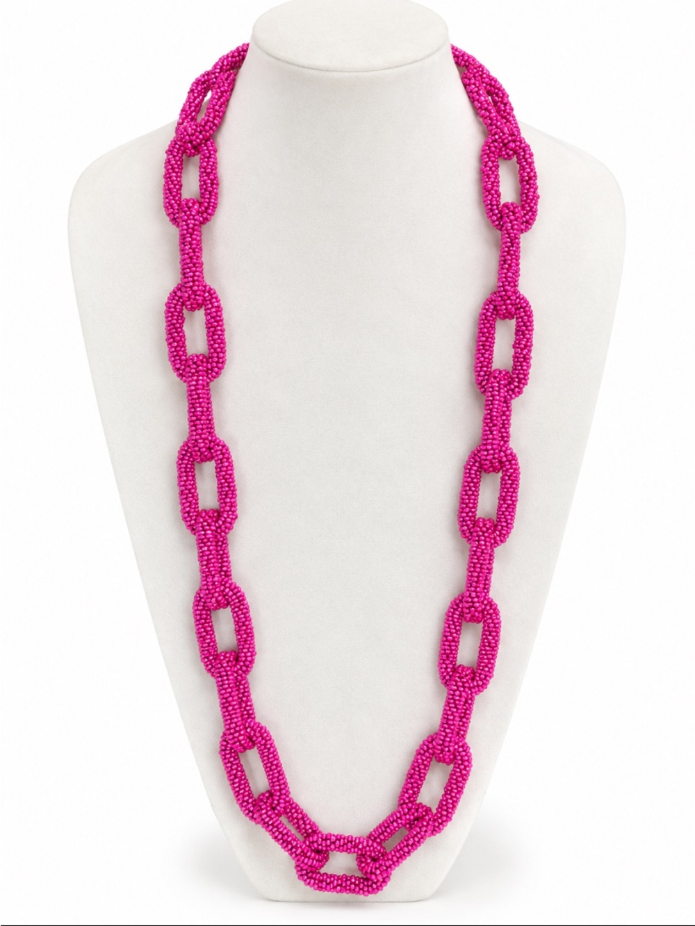 Hot Pink Seed Bead Chain Link Statement Necklace